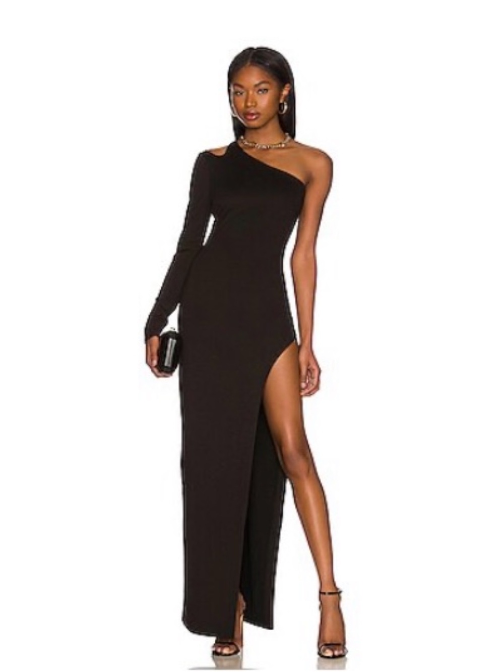 REVOLVE One-Shoulder Black Gown with Thigh Slit